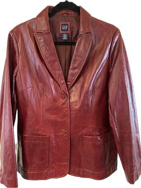 GAP Vintage Women's Burgundy Red Leather Blazer Jacket